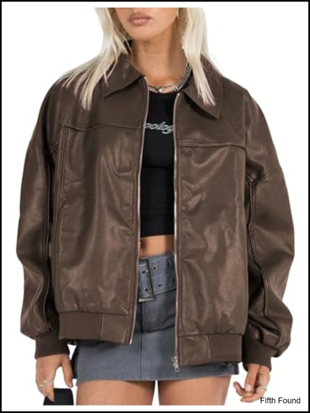 Faux Leather Oversized Boyfriend Bomber Jacket Full Zip Motorcycle